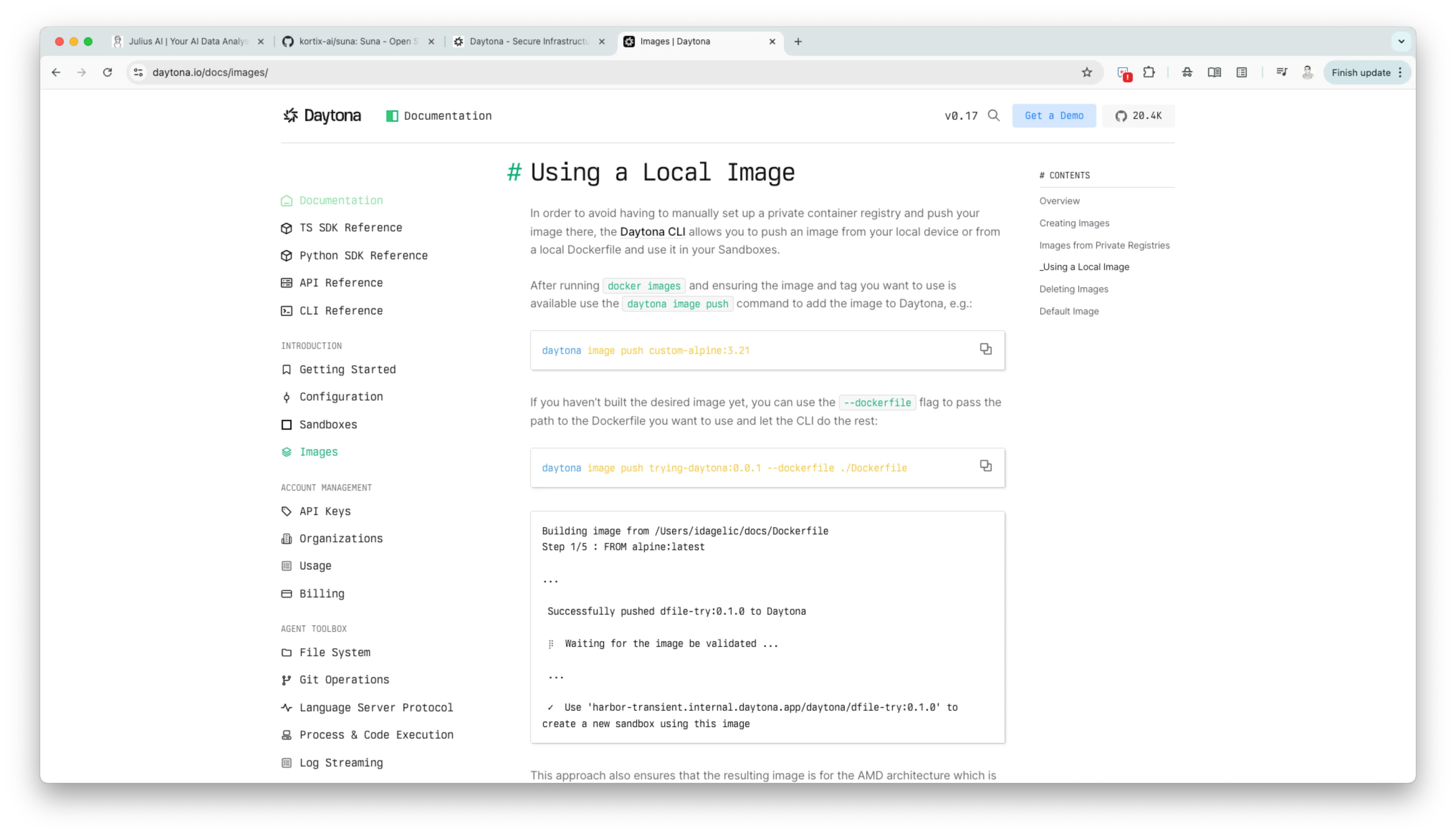 Daytona custom sandbox image configuration